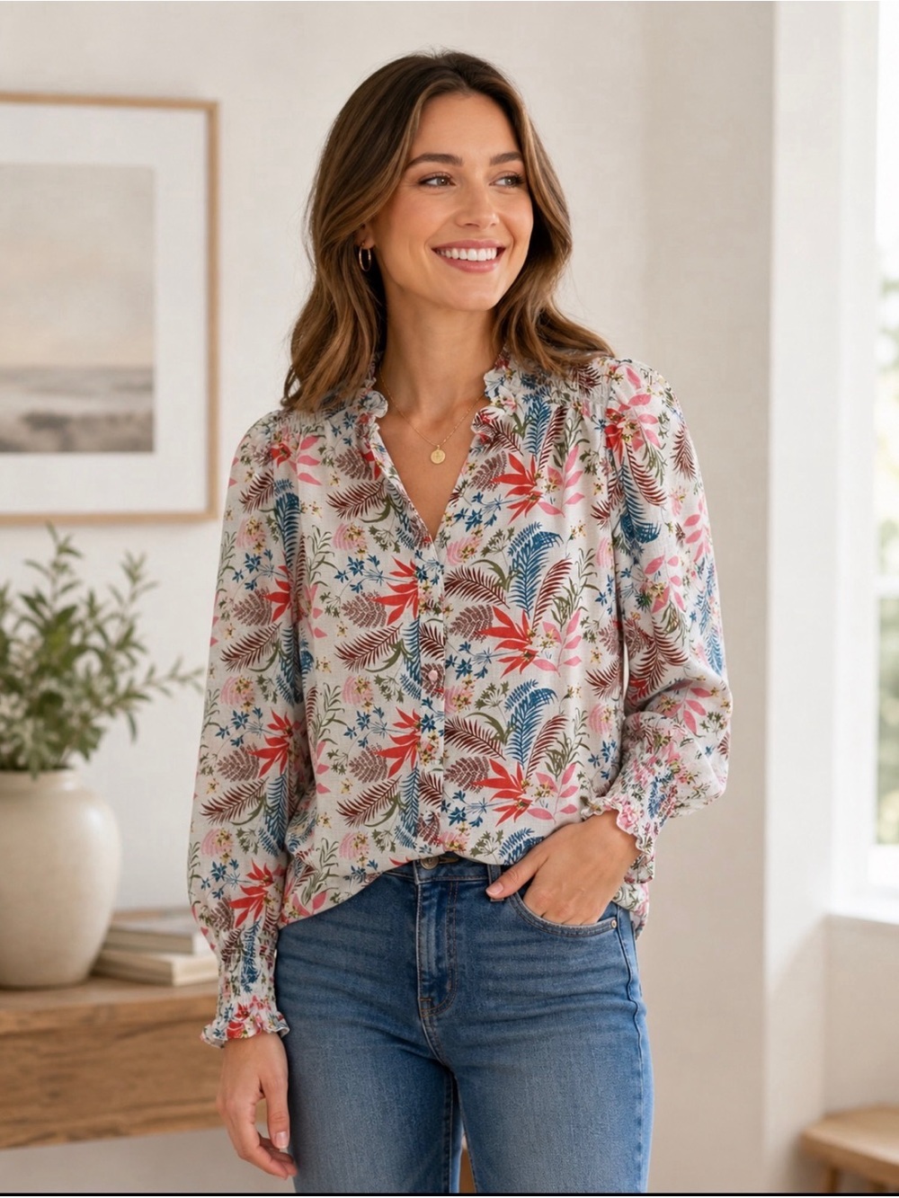 Boden Button Front Blouse 6